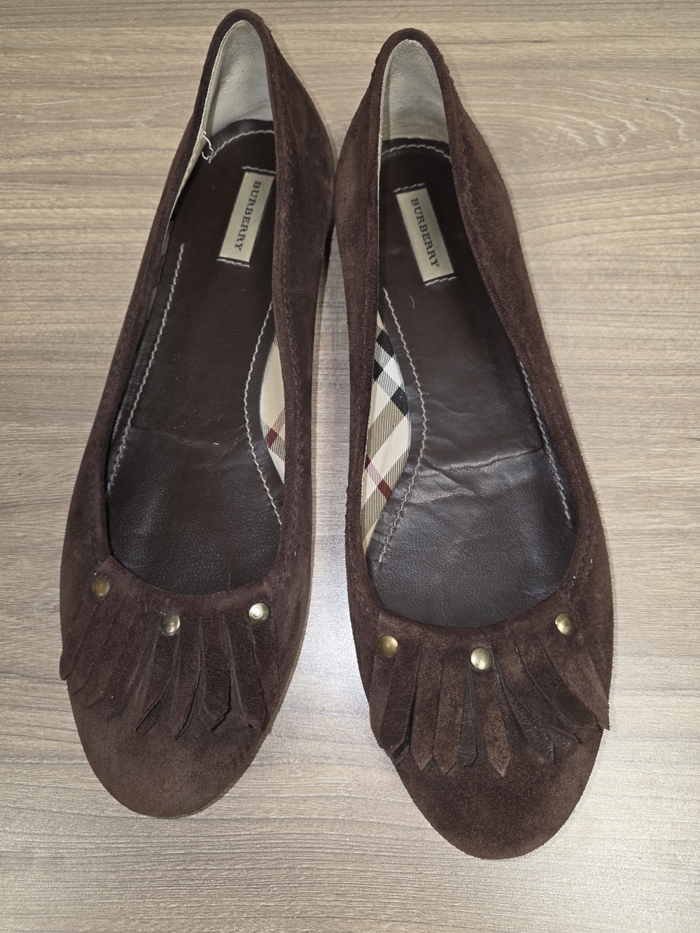 Burberry Brown Suede Fringe Ballet Flats